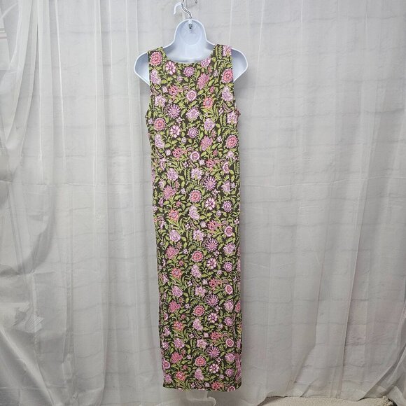 J. Jill Green Pink Maxi Dress Sleeveless Floral Bohemian Cottagecore Festival M - Picture 6 of 11